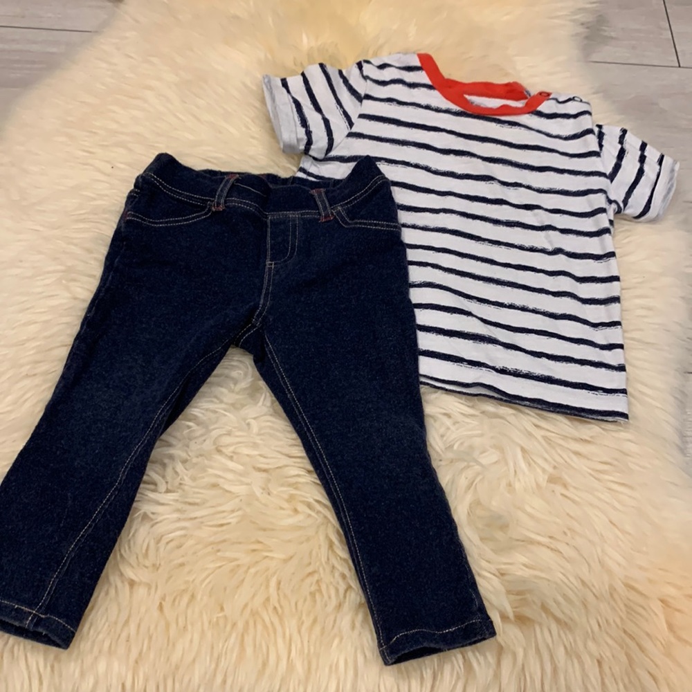 Guess Stretchy Jean Leggings and George Striped Blue/White Shirt in size 18M